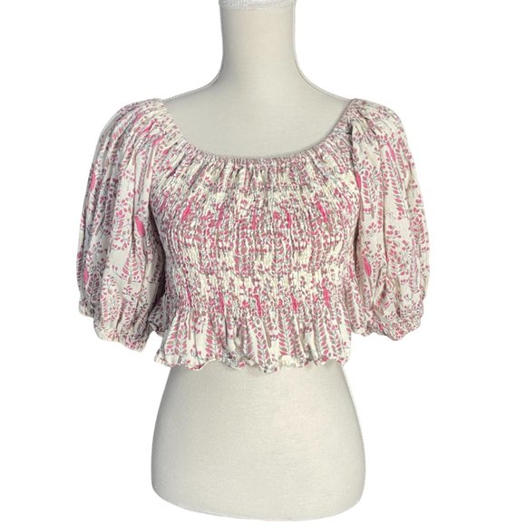 Perry Walker Collective The Ophelia Top block print pink cream off shoulder crop - Picture 12 of 12